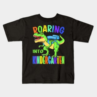 Roaring Into Kindergarten Dinosaur T Rex Back To School Boys Kids T-Shirt